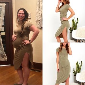 Olive Green Midi Wrap Dress
